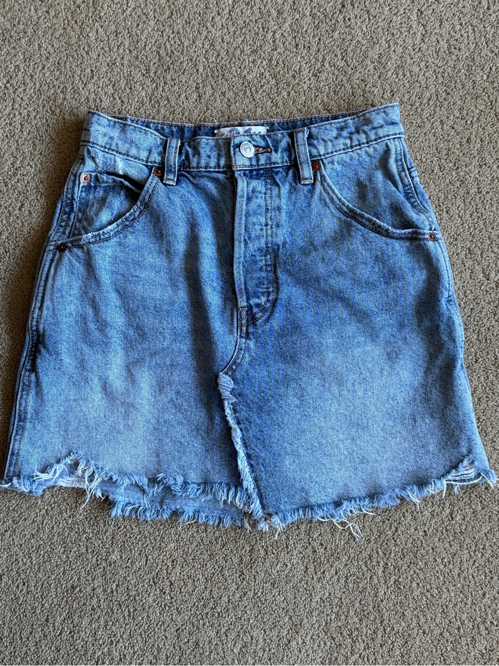 Free People We The Free Denim Mini Skirt Womens 26 Blue Raw Hem Jean Skirt